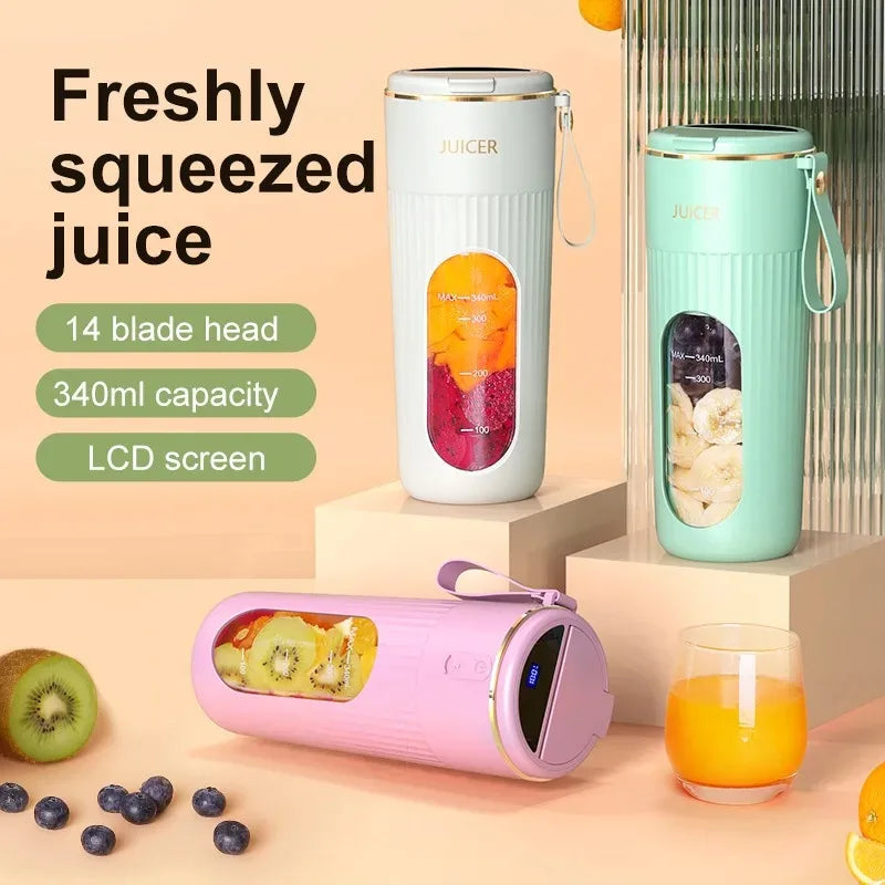 New USB Charging LCD Fresh Fruit and Vegetable Juicer Family Travel Portable Juice Cup Outdoor Multifunctional Electric Juicer
