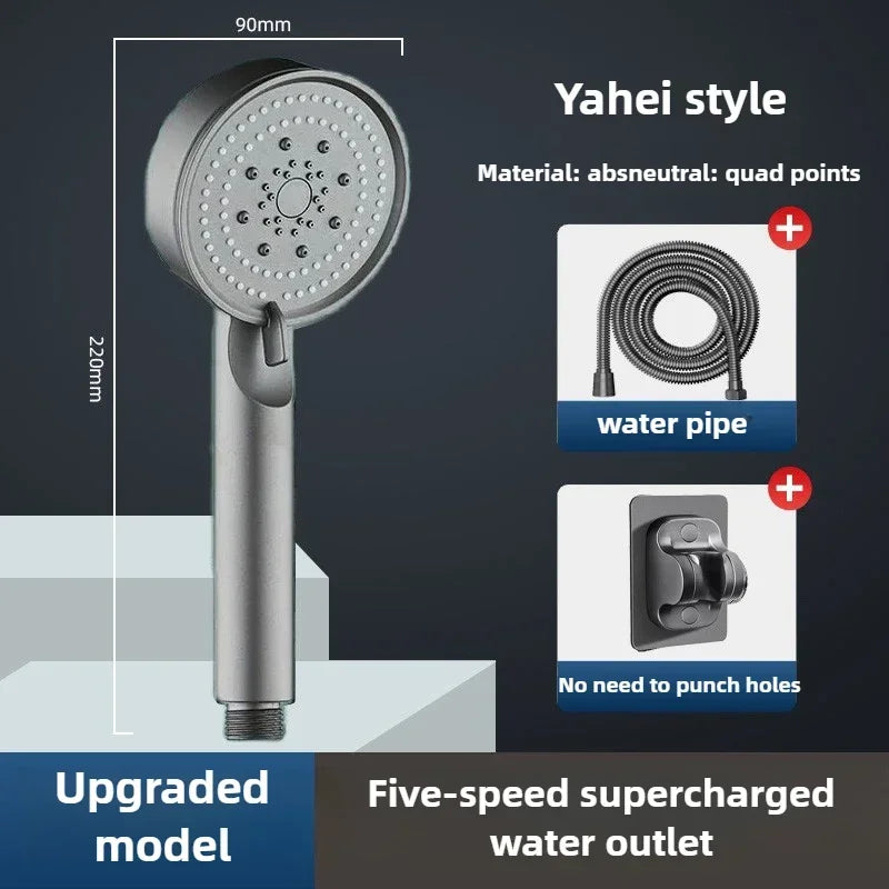 Black 5 Modes Shower Head Adjustable High Pressure Water