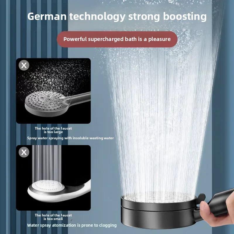 Black 5 Modes Shower Head Adjustable High Pressure Water