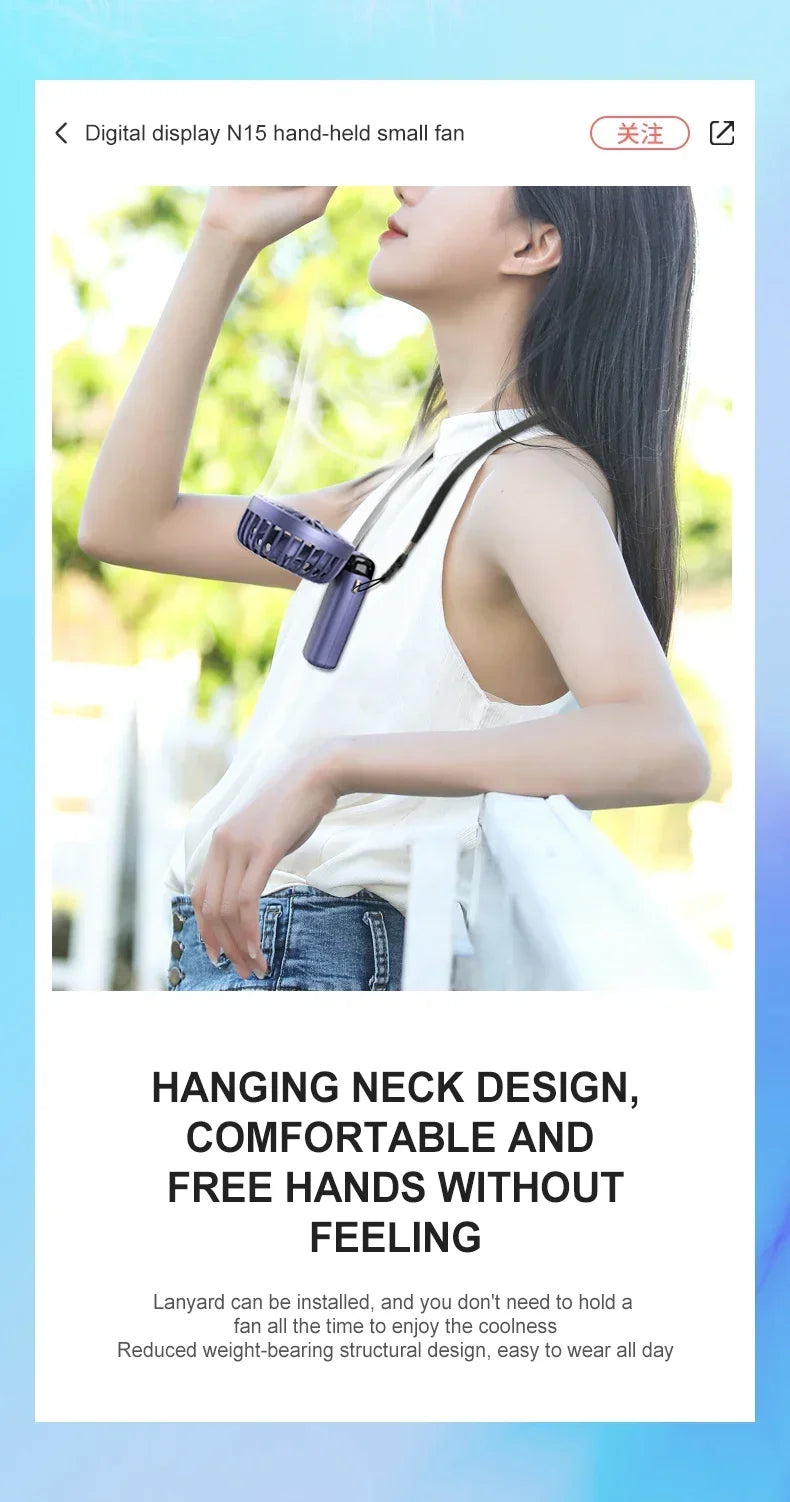 Portable Handheld Mini Fan Foldable Neck Hanging Fans 5 Speed