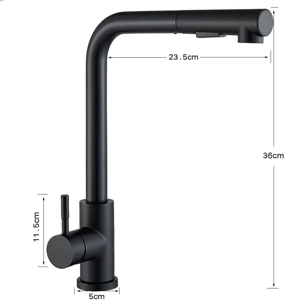 304 Stainless Steel Black Kitchen Faucet Two Function Single Handle Pull