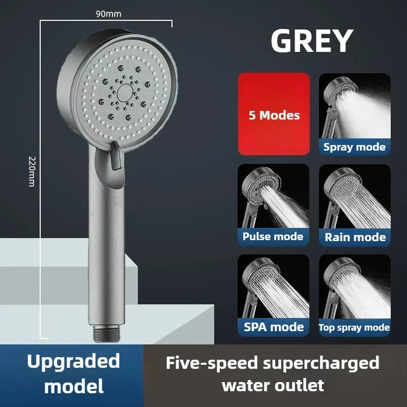 Black 5 Modes Shower Head Adjustable High Pressure Water