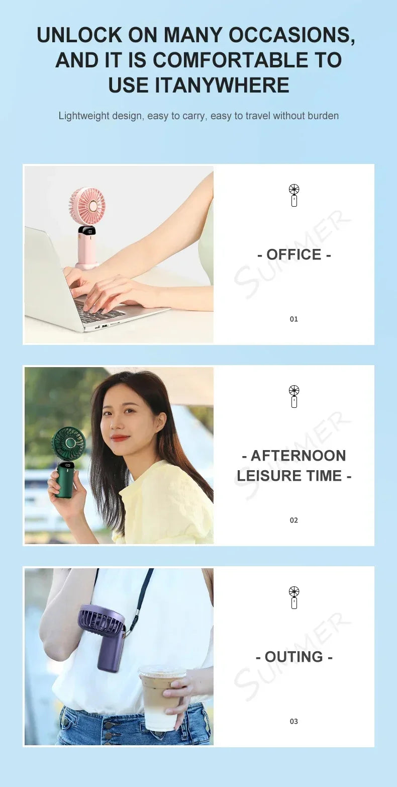 Portable Handheld Mini Fan Foldable Neck Hanging Fans 5 Speed