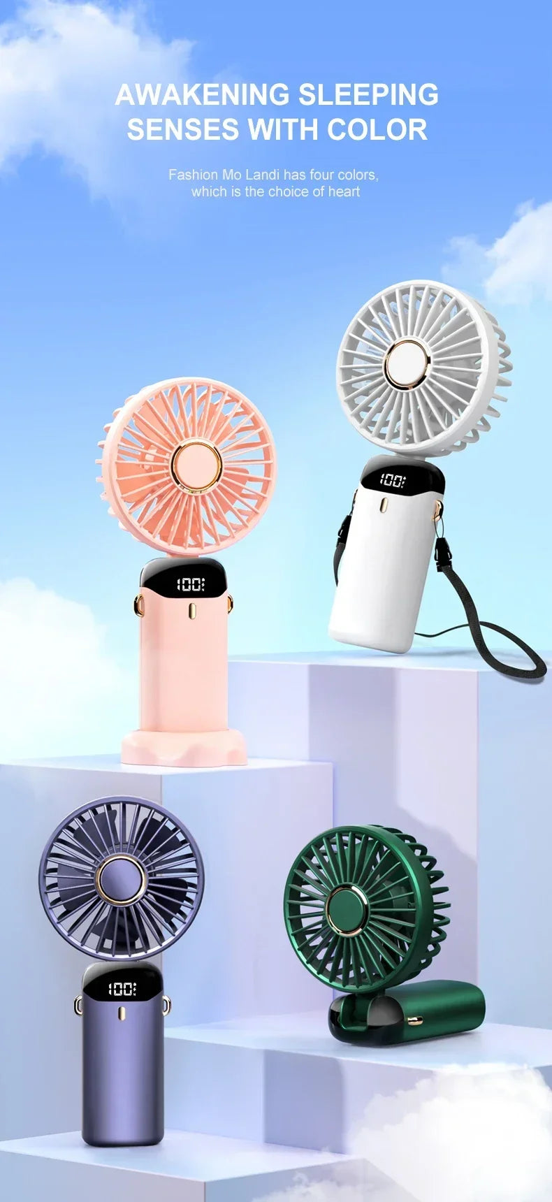 Portable Handheld Mini Fan Foldable Neck Hanging Fans 5 Speed