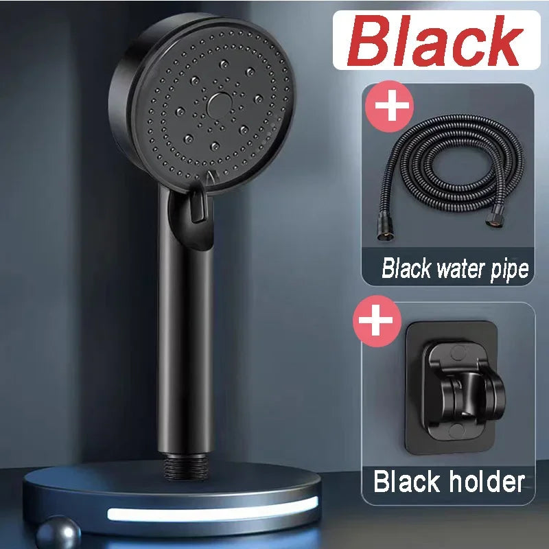 Black 5 Modes Shower Head Adjustable High Pressure Water