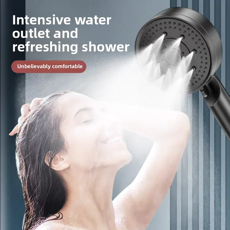 Black 5 Modes Shower Head Adjustable High Pressure Water