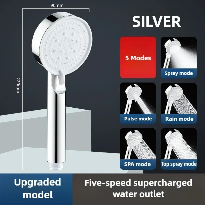 Black 5 Modes Shower Head Adjustable High Pressure Water