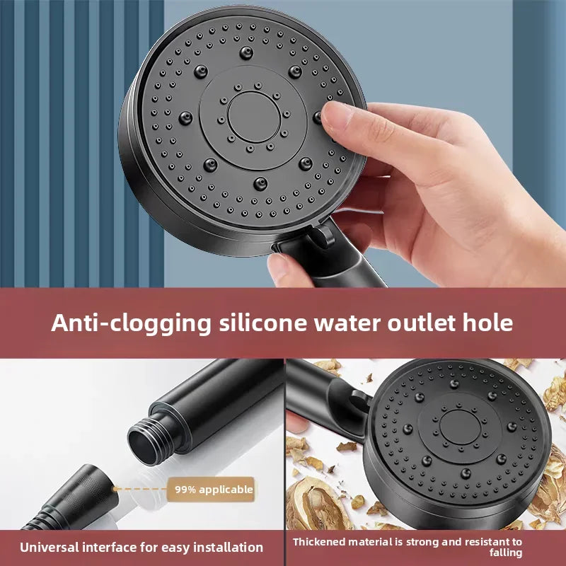 Black 5 Modes Shower Head Adjustable High Pressure Water