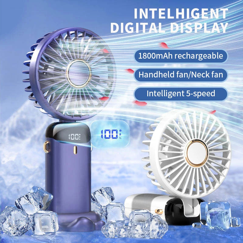 Portable Handheld Mini Fan Foldable Neck Hanging Fans 5 Speed