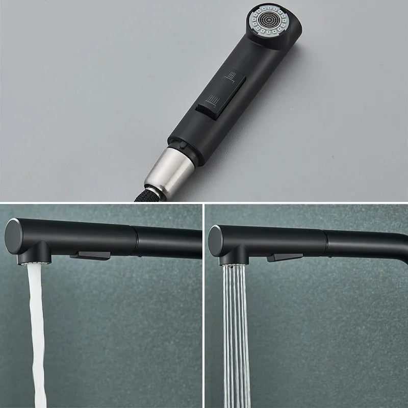 304 Stainless Steel Black Kitchen Faucet Two Function Single Handle Pull